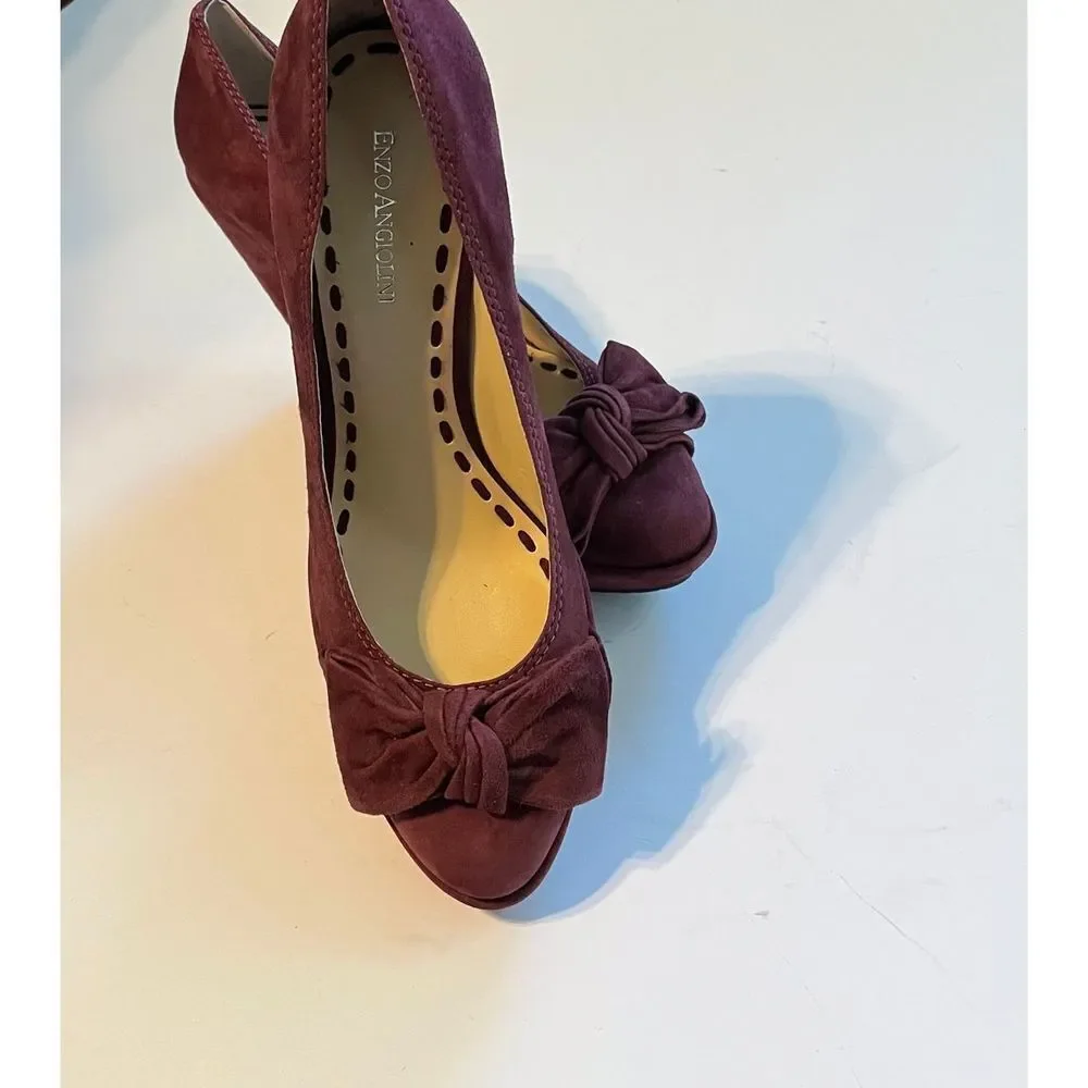 Enzo Angiolini Suede Leather Wedge Heels with Bow - Picture 4 of 16